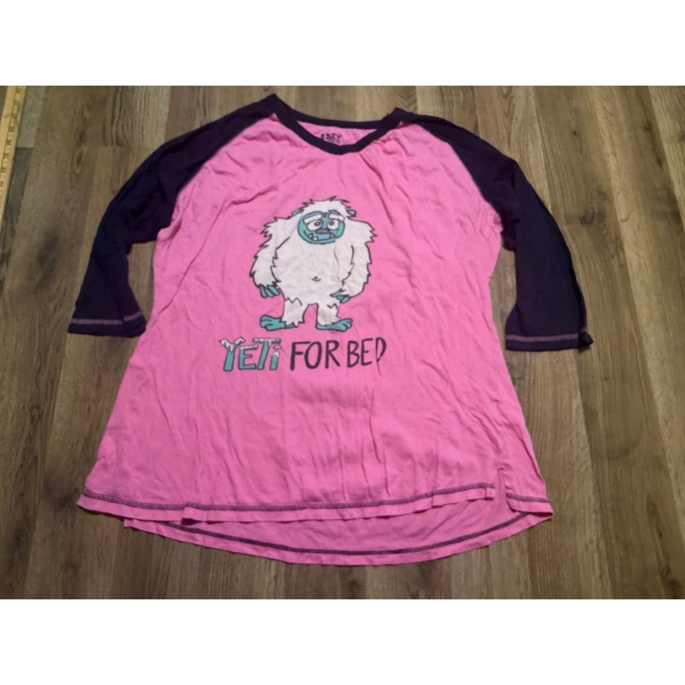 Lazy One Shirts Womens Size XL Pink Pajama Top Raglan Sleeve 3/4 Sleeve